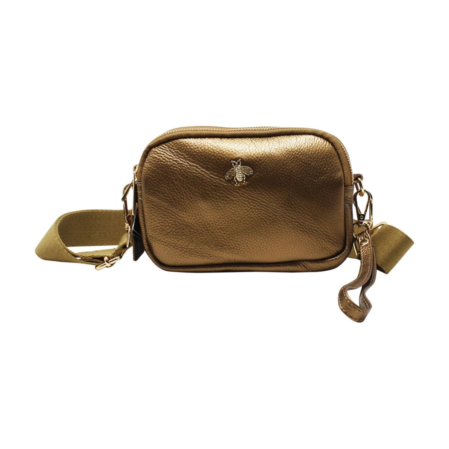 Tri-Zip Leather Clutch Bee Bag with Crossbody Strap - Sleek Styles