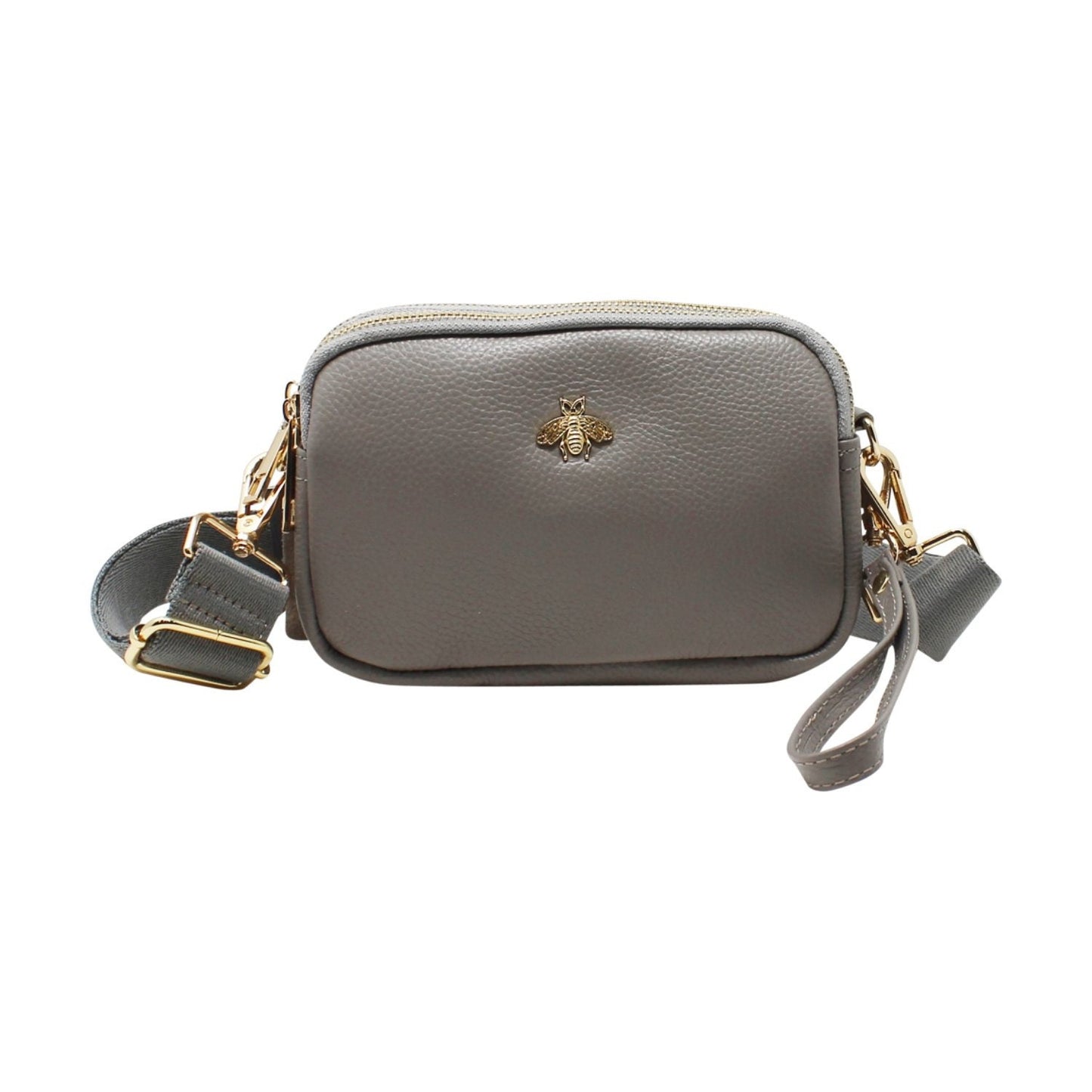 Tri-Zip Leather Clutch Bee Bag with Crossbody Strap - Sleek Styles