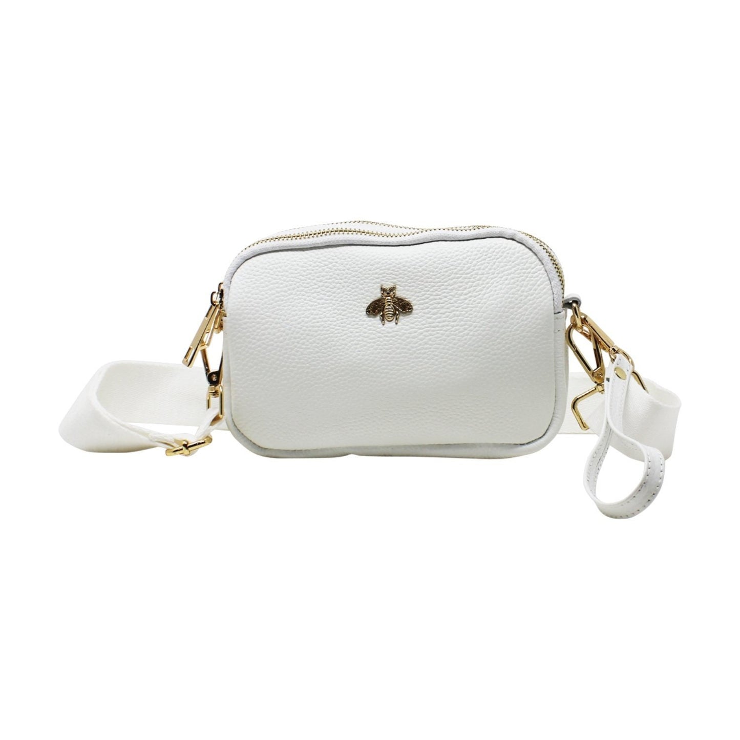 Tri-Zip Leather Clutch Bee Bag with Crossbody Strap - Sleek Styles