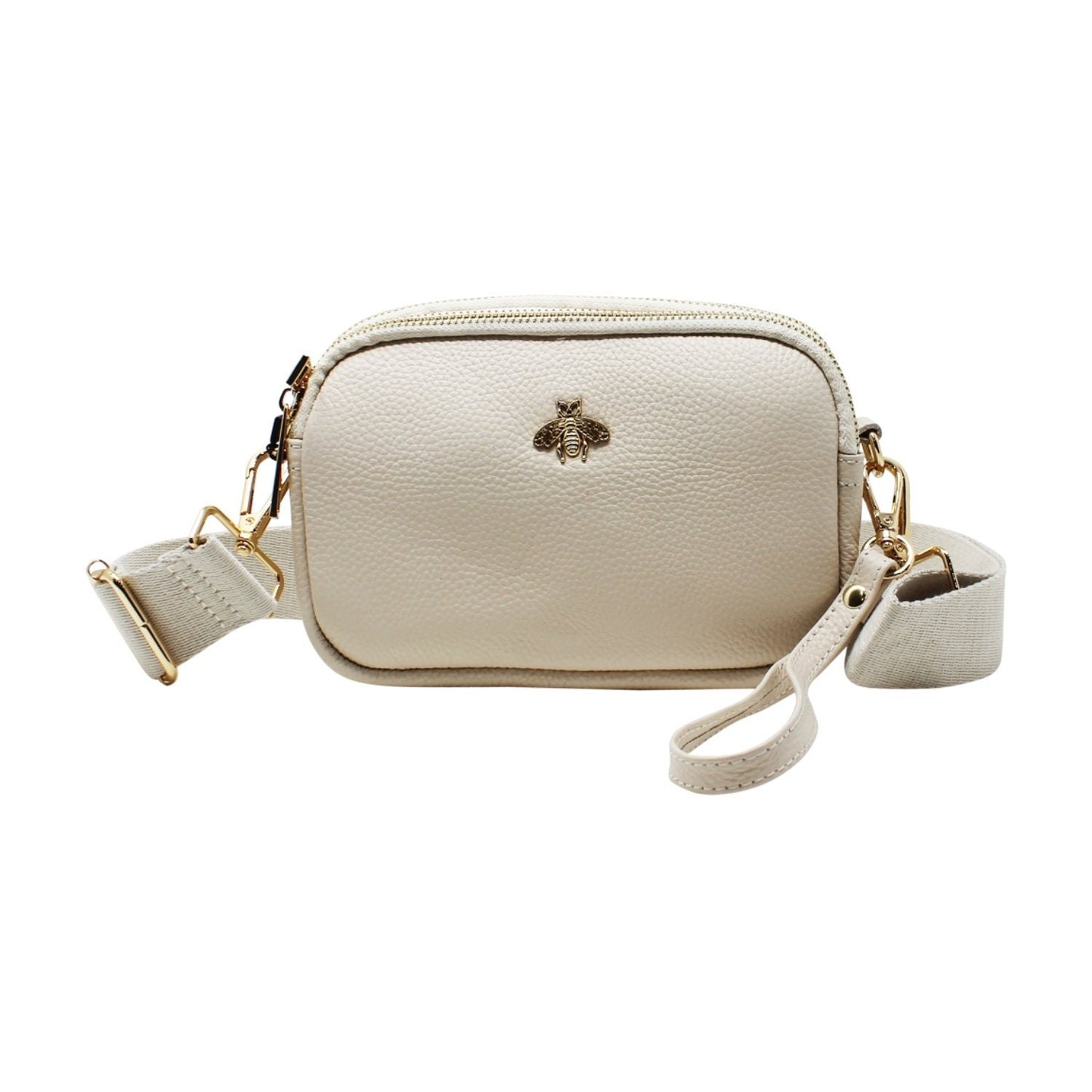 Tri-Zip Leather Clutch Bee Bag with Crossbody Strap - Sleek Styles