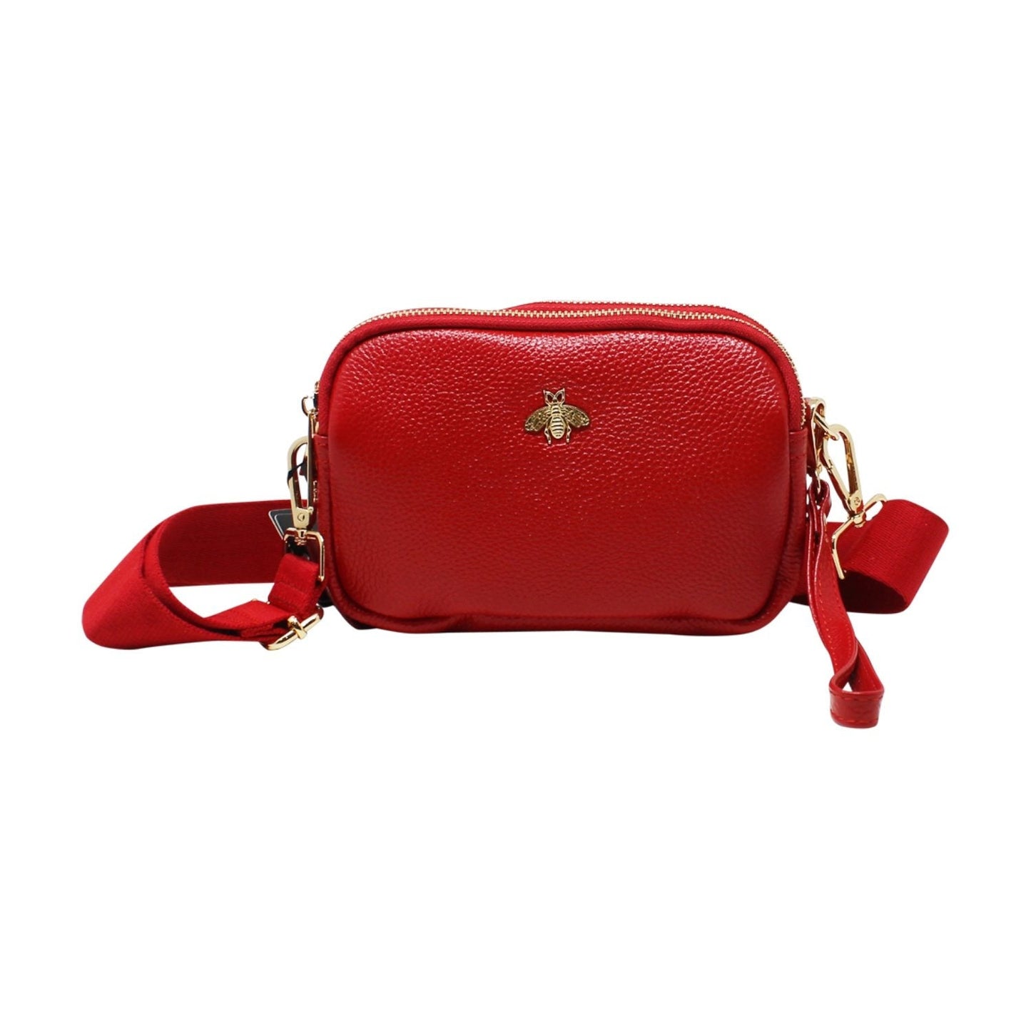 Tri-Zip Leather Clutch Bee Bag with Crossbody Strap - Sleek Styles