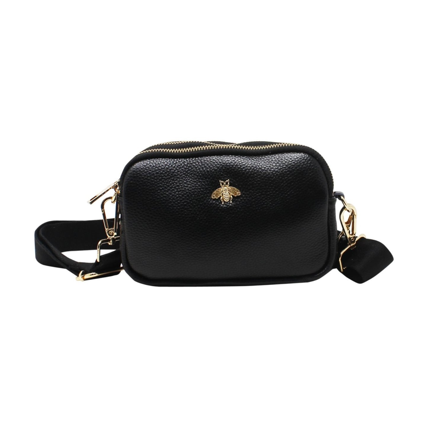 Tri-Zip Leather Clutch Bee Bag with Crossbody Strap - Sleek Styles