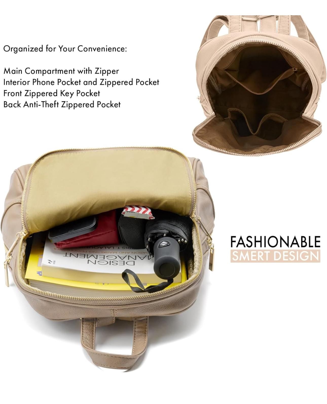 Women's Fashion Small Backpack, Women Backpack With Anti Theft Zipper, Waterproof Faux Leather Back Pack Women - Sleek Styles