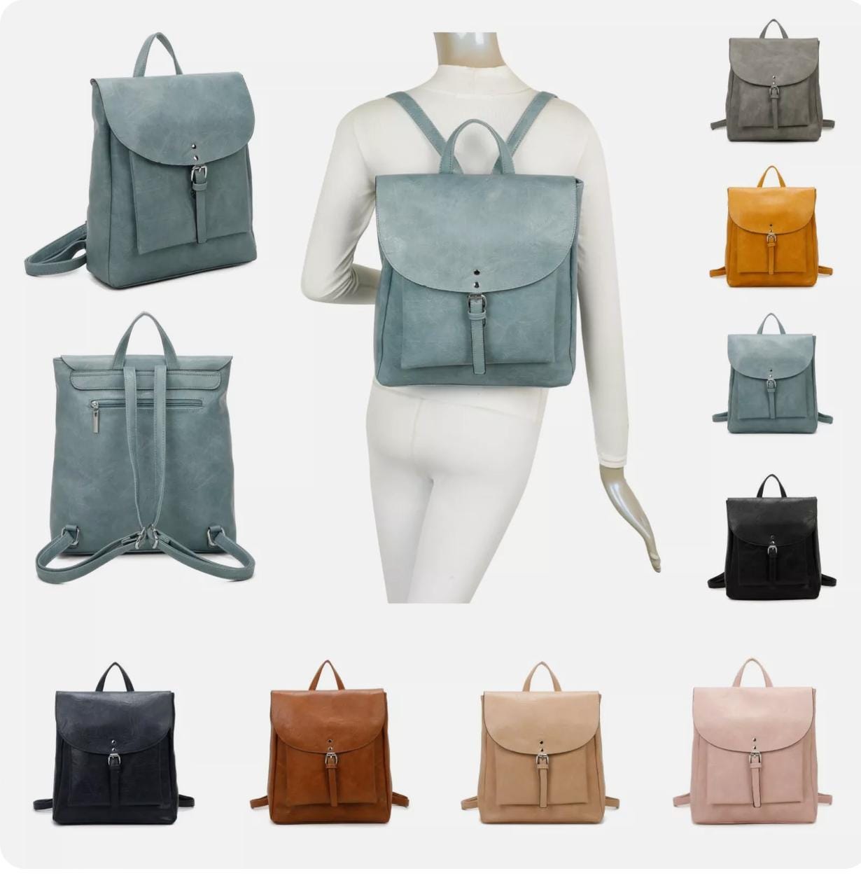 Womens Large Faux Leather Backpack Flap Rucksack Shoulder Bag Fashion Handbags - Sleek Styles