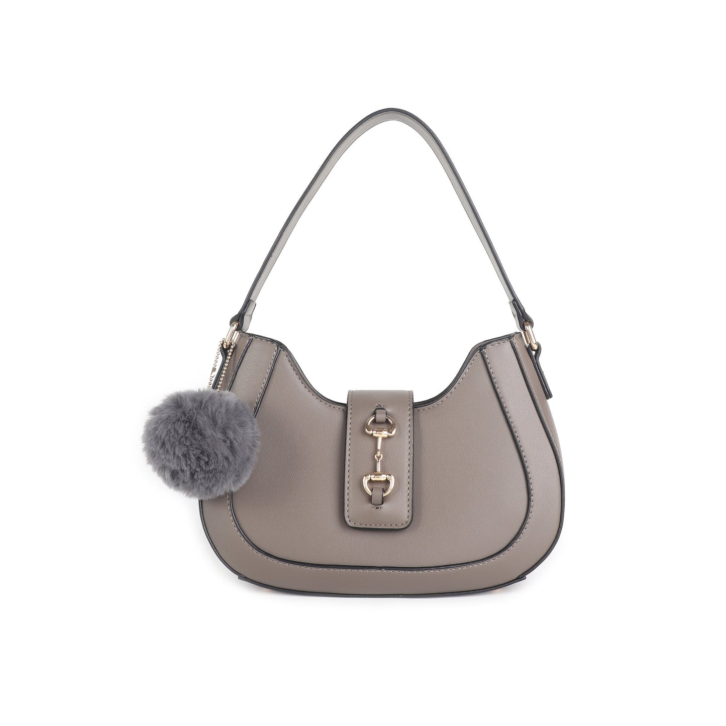 Classic Shoulder Bag With Pom Pom Key Chain - Sleek Styles