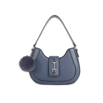 Classic Shoulder Bag With Pom Pom Key Chain - Sleek Styles