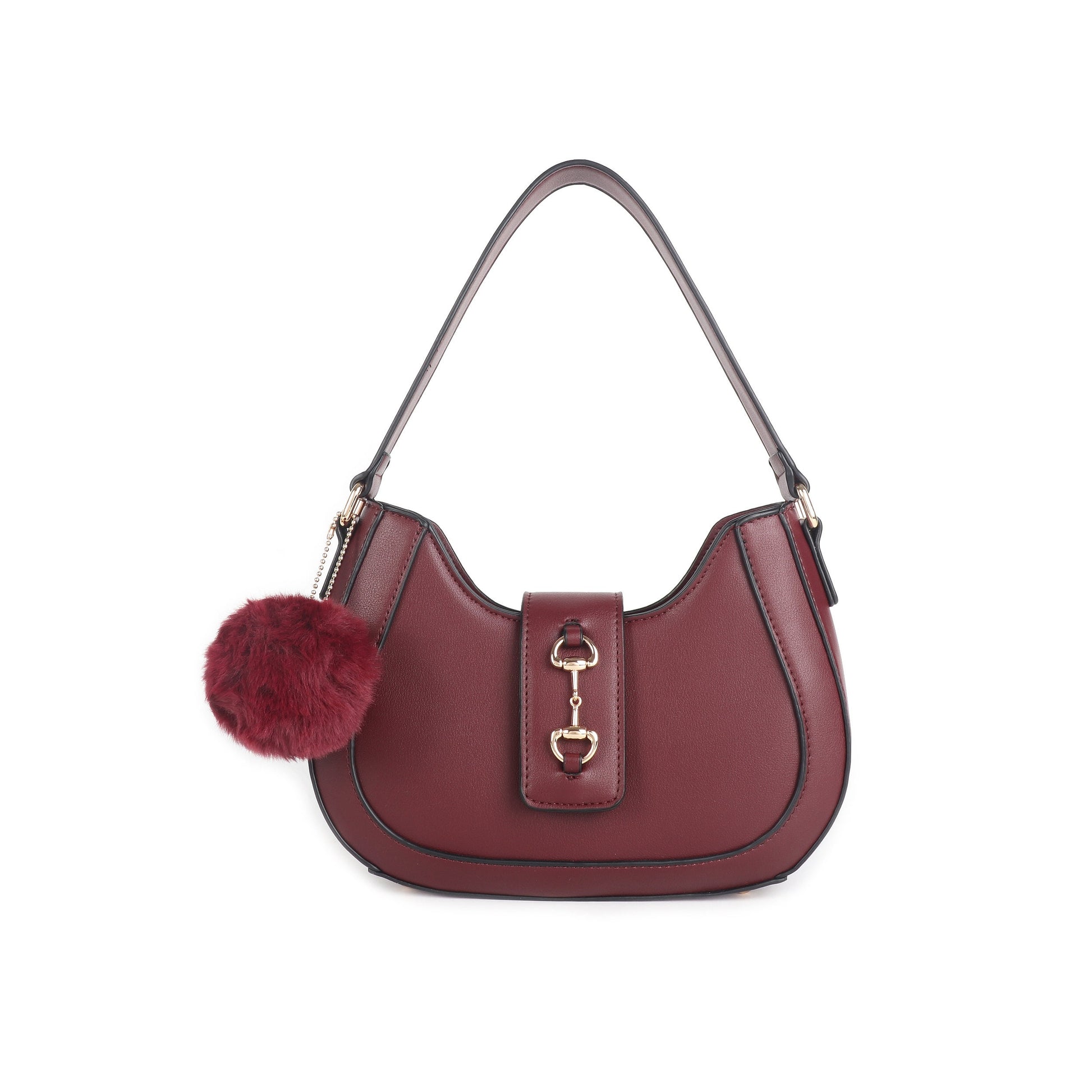 Classic Shoulder Bag With Pom Pom Key Chain - Sleek Styles