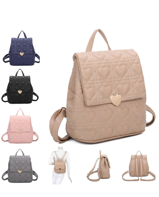 Top Grab Handle Ladies Quilted Heart Pattern Gym Travel Backpack Handbag - Sleek Styles