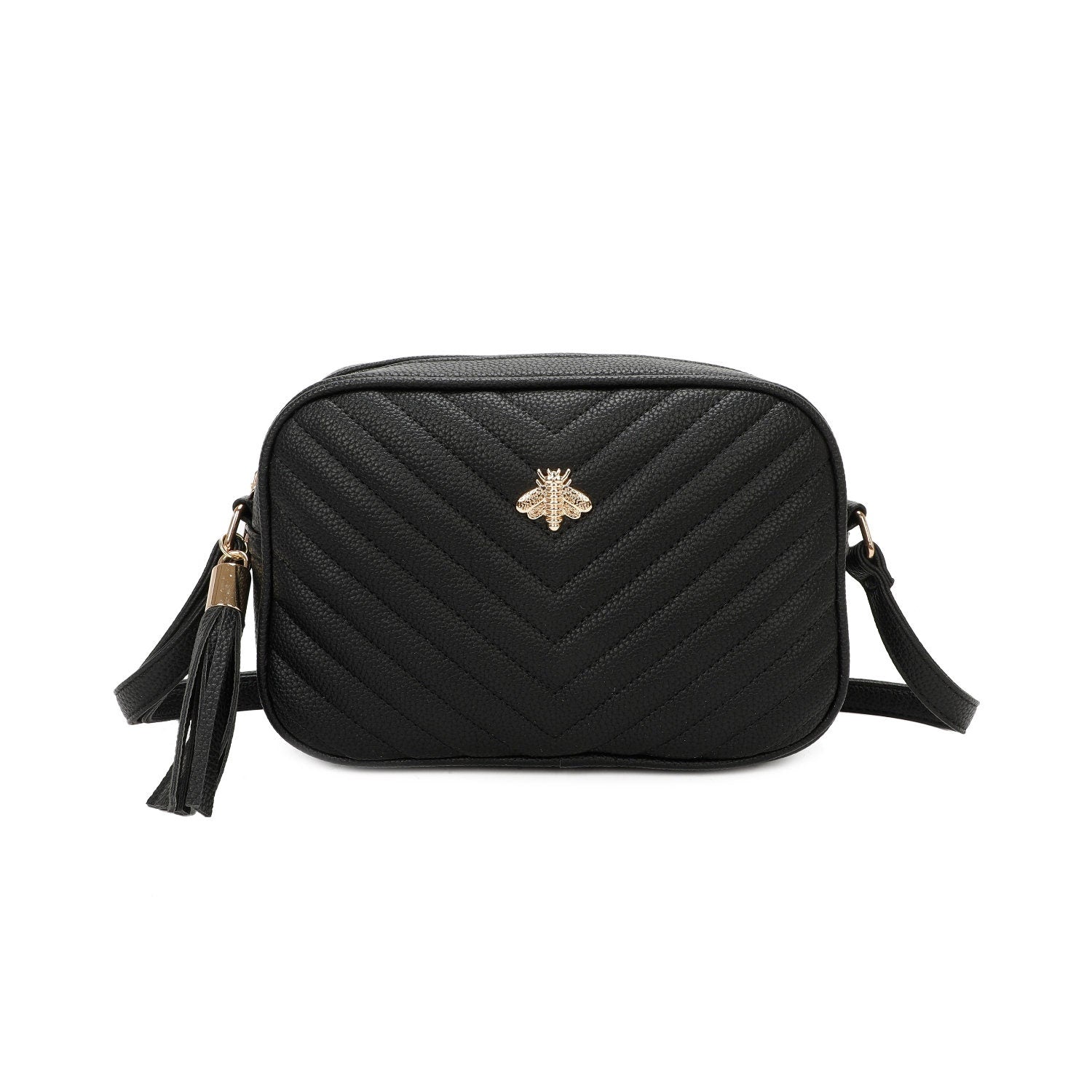 Quilted Bee Decoration Crossbody Bag - Sleek Styles