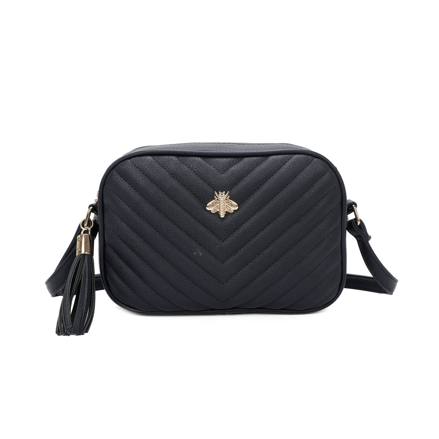 Quilted Bee Decoration Crossbody Bag - Sleek Styles