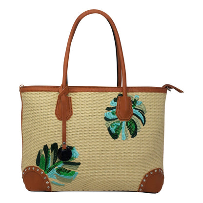 Wicker Stitch Straw Beach Bag Tote Bag Large - Sleek Styles