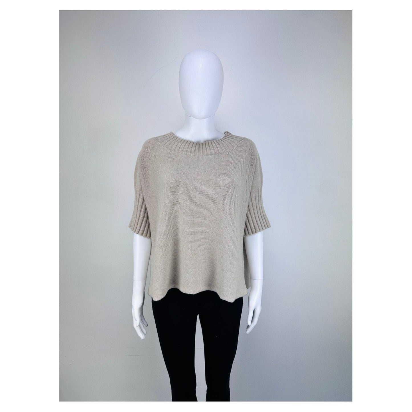 Made in Italy Drop Shoulder Relaxed Top Jumper with Midi Sleeve One Size 8-16 - Sleek Styles