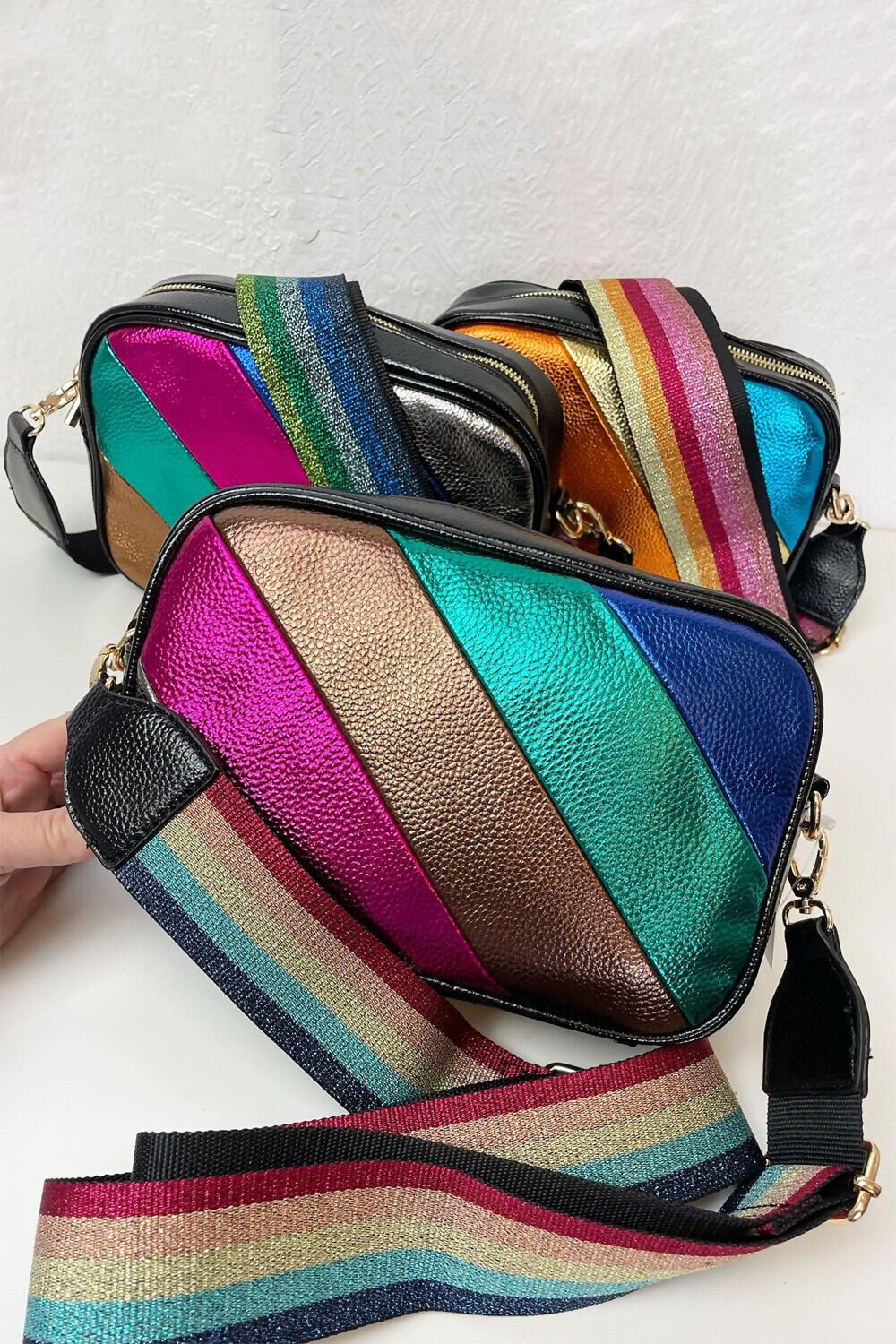 Metallic Stripes Crossbody Bag - Sleek Styles