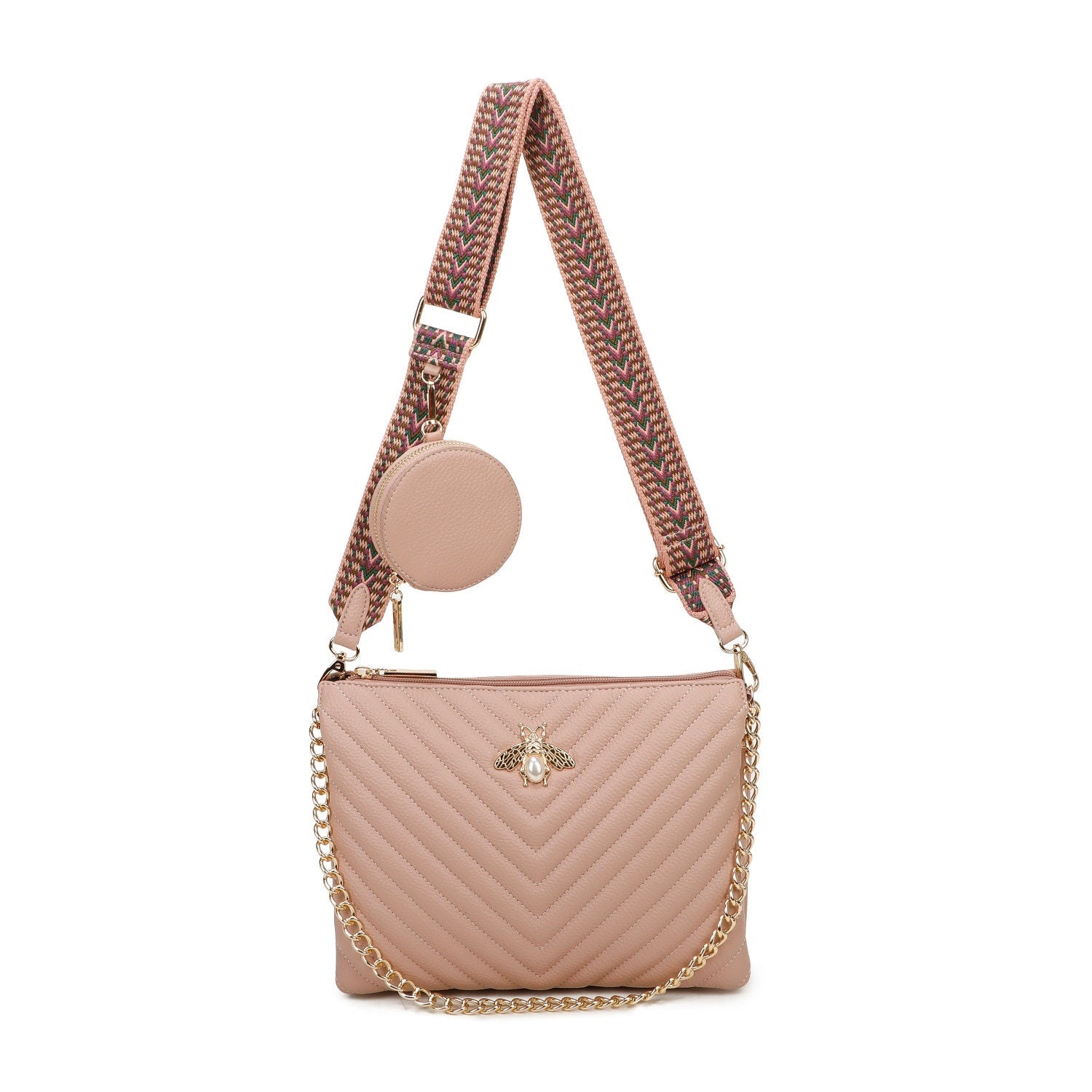 Quilted Design Ladies Shoulder Chain Bee Logo Crossbody Bag Women Handbag - Sleek Styles