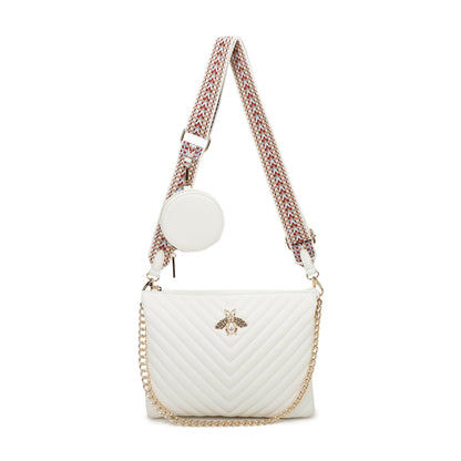 Quilted Design Ladies Shoulder Chain Bee Logo Crossbody Bag Women Handbag - Sleek Styles