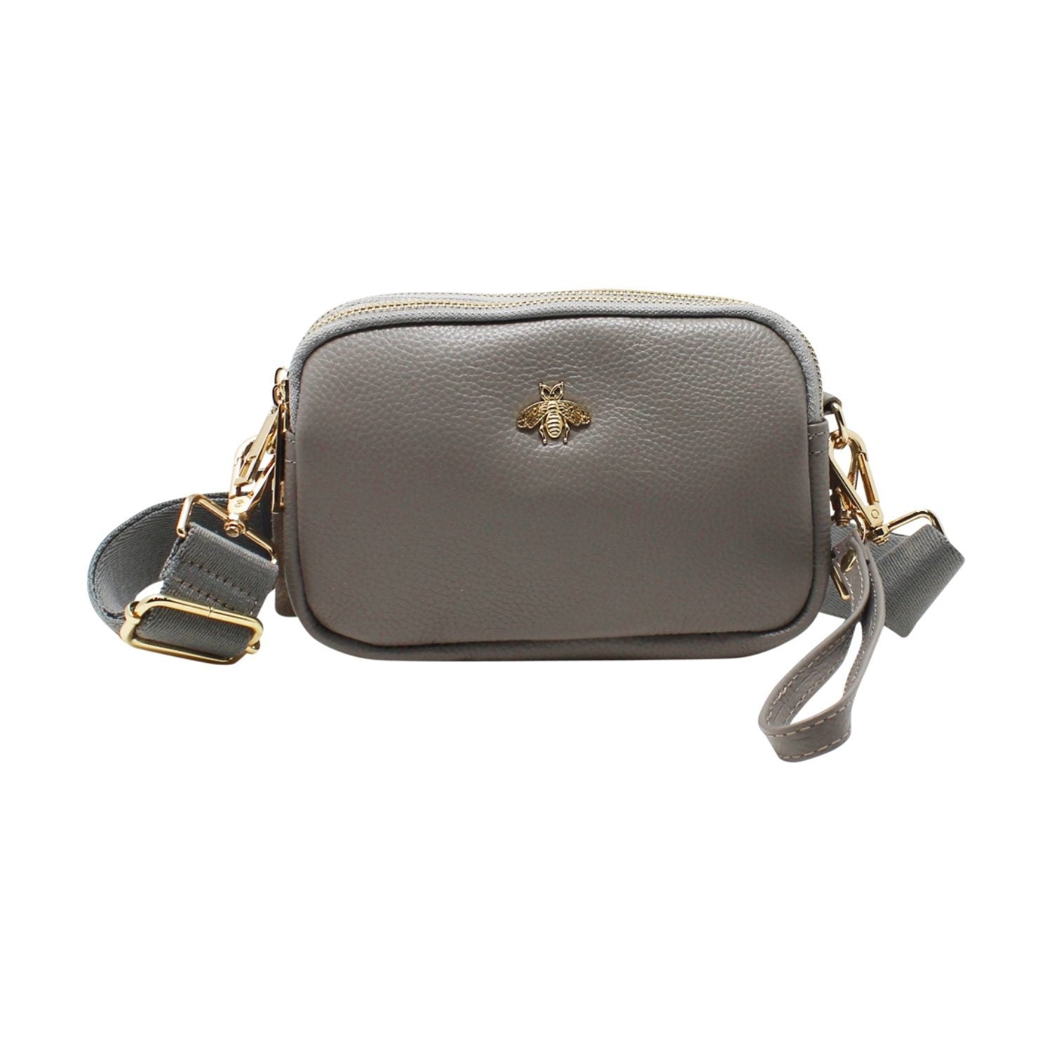 Tri-Zip Leather Clutch Bee Bag with Crossbody Strap - Sleek Styles