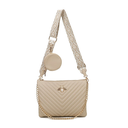 Quilted Design Ladies Shoulder Chain Bee Logo Crossbody Bag Women Handbag - Sleek Styles