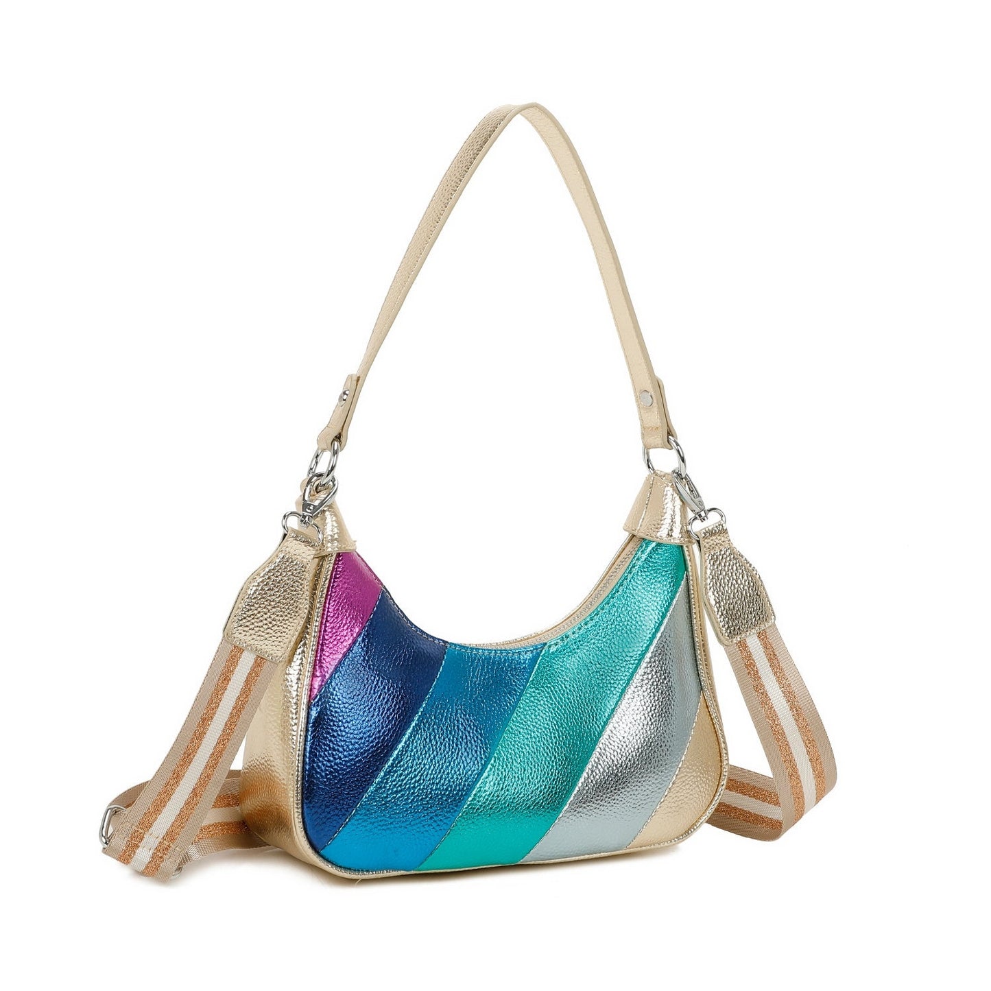 Metallic Stripes Shoulder Bag - Sleek Styles