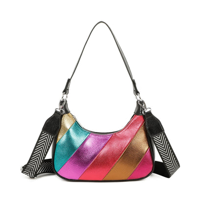 Metallic Stripes Shoulder Bag - Sleek Styles