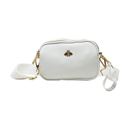 Tri-Zip Leather Clutch Bee Bag with Crossbody Strap - Sleek Styles