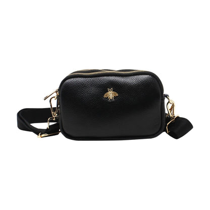 Tri-Zip Leather Clutch Bee Bag with Crossbody Strap - Sleek Styles