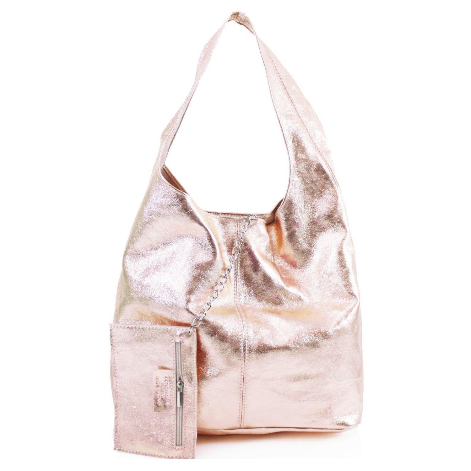 Genuine Leather Metallic Silver Tote bag Rose Gold Tote bag Gold Tote bag Hobo handbag Silver Shoulder Bag Office bag Travel bag Slouch bag - Sleek Styles