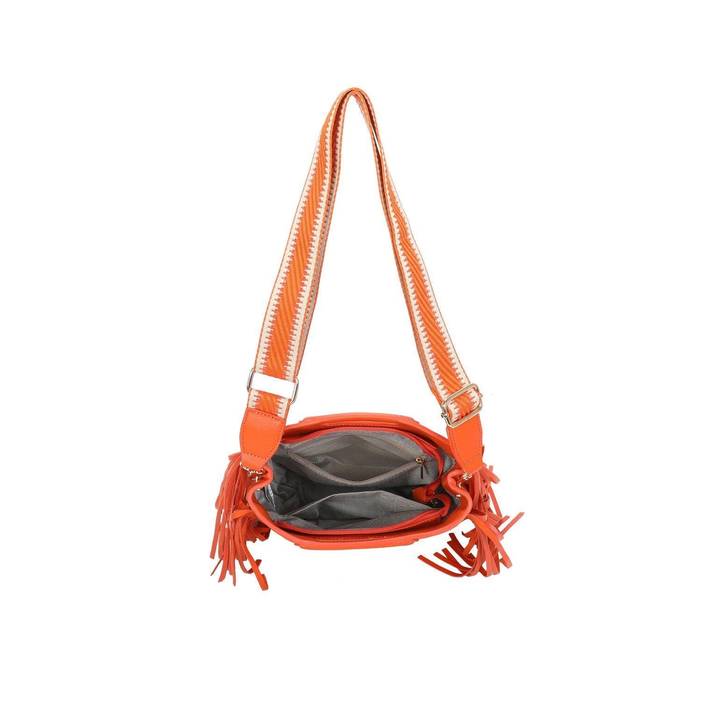 Classic Fringe Tassel Clasp Shoulder Bag With Colourful Strap - Sleek Styles