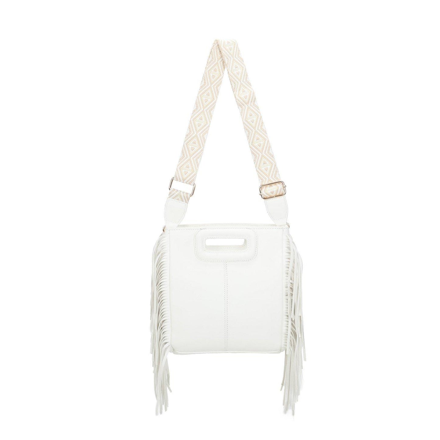 Classic Fringe Tassel Clasp Shoulder Bag With Colourful Strap - Sleek Styles