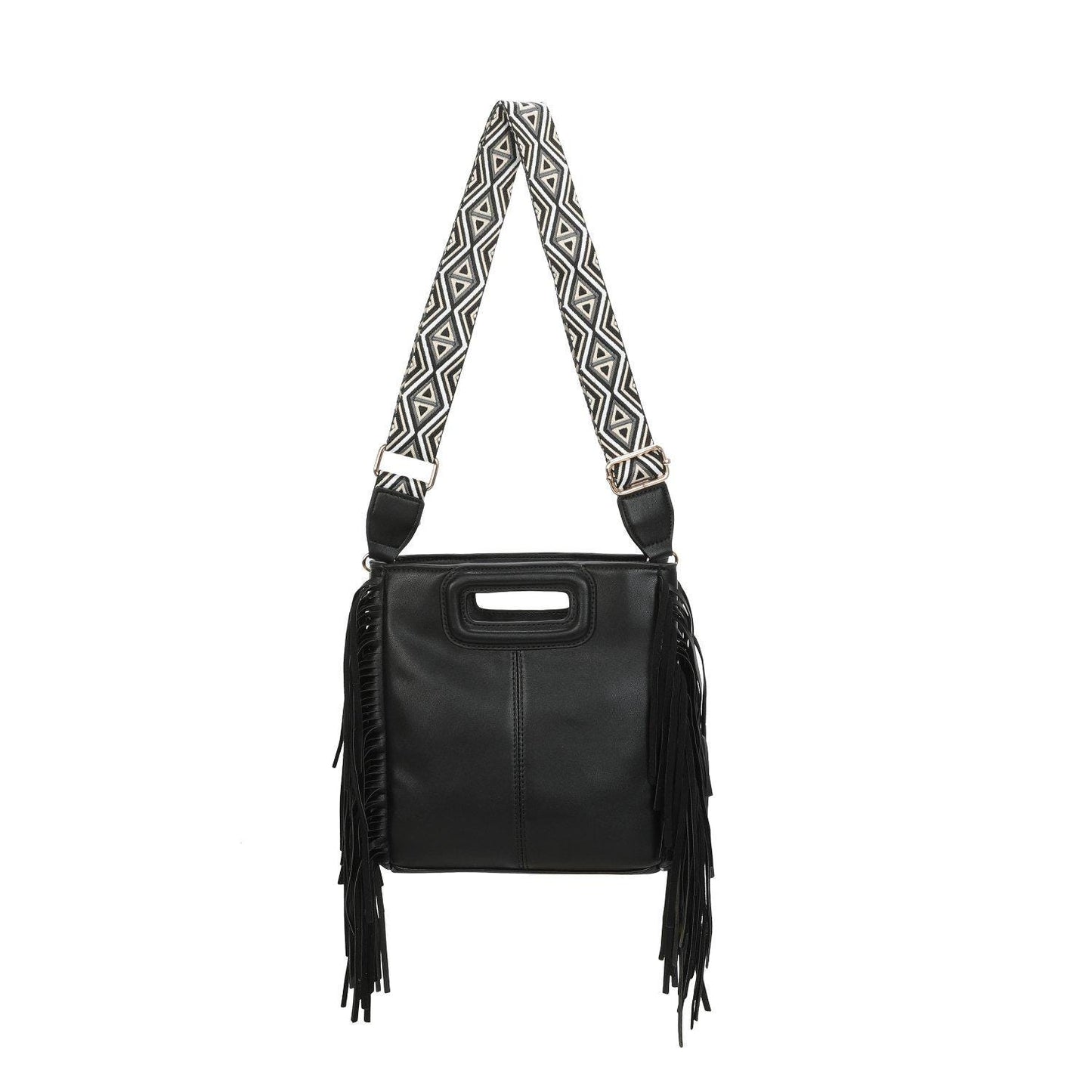 Classic Fringe Tassel Clasp Shoulder Bag With Colourful Strap - Sleek Styles