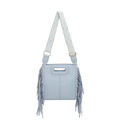 Classic Fringe Tassel Clasp Shoulder Bag With Colourful Strap - Sleek Styles