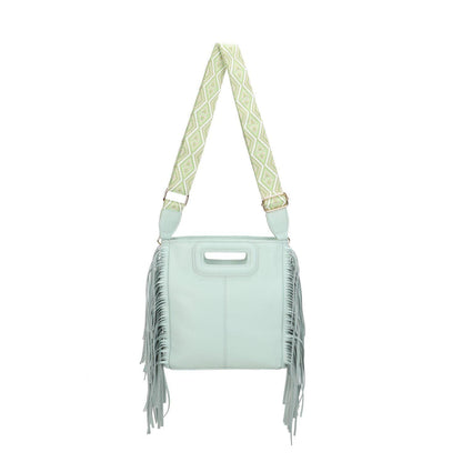 Classic Fringe Tassel Clasp Shoulder Bag With Colourful Strap - Sleek Styles