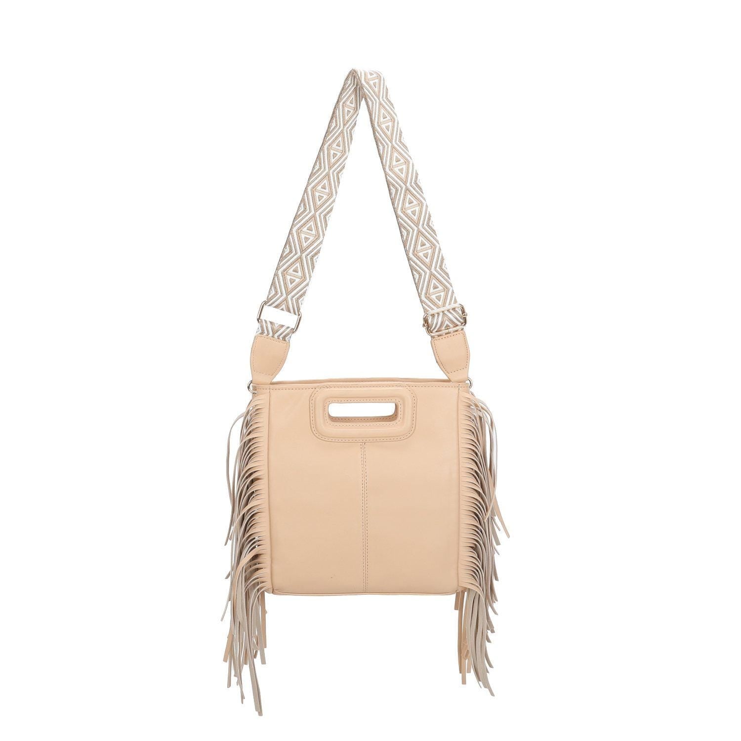 Classic Fringe Tassel Clasp Shoulder Bag With Colourful Strap - Sleek Styles