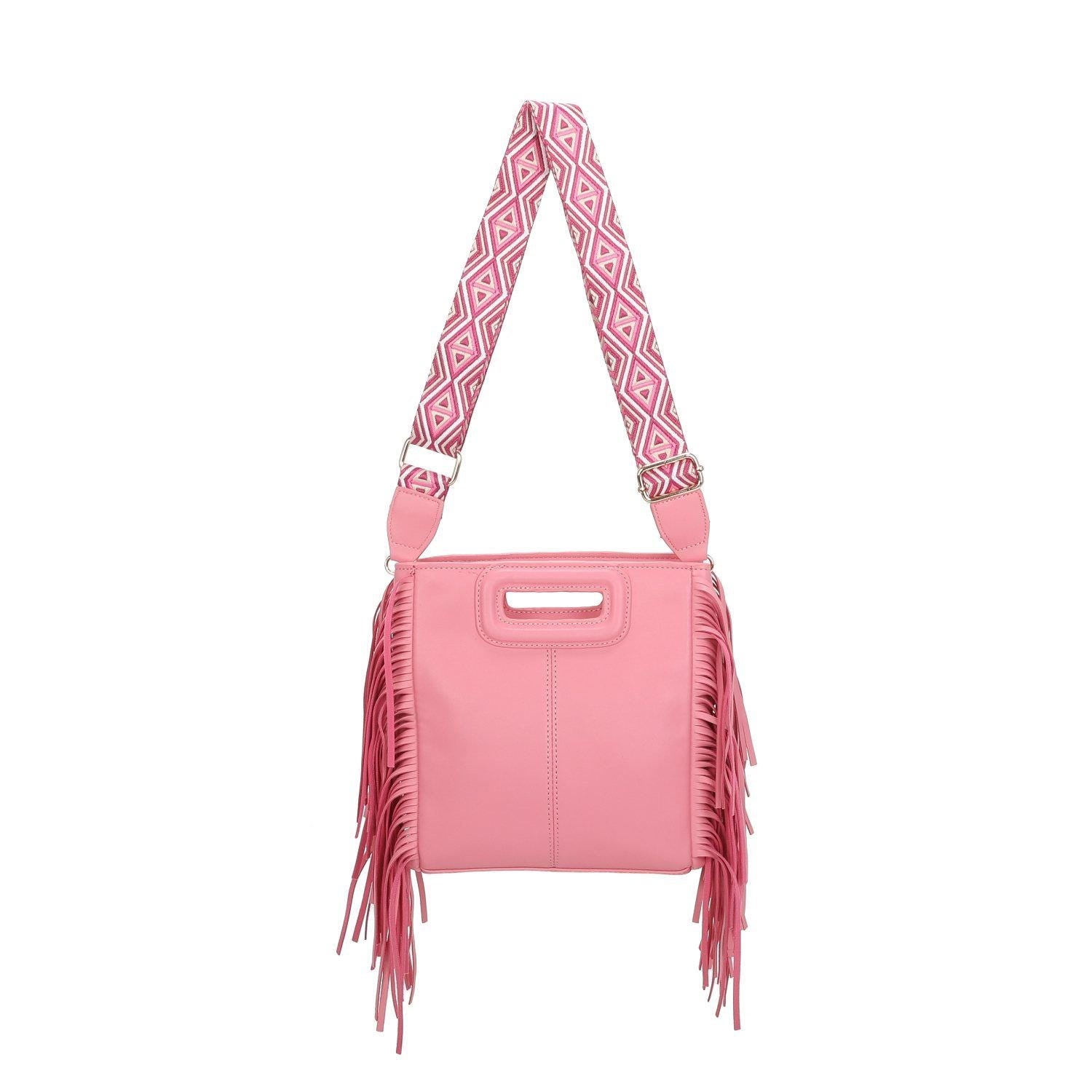 Classic Fringe Tassel Clasp Shoulder Bag With Colourful Strap - Sleek Styles